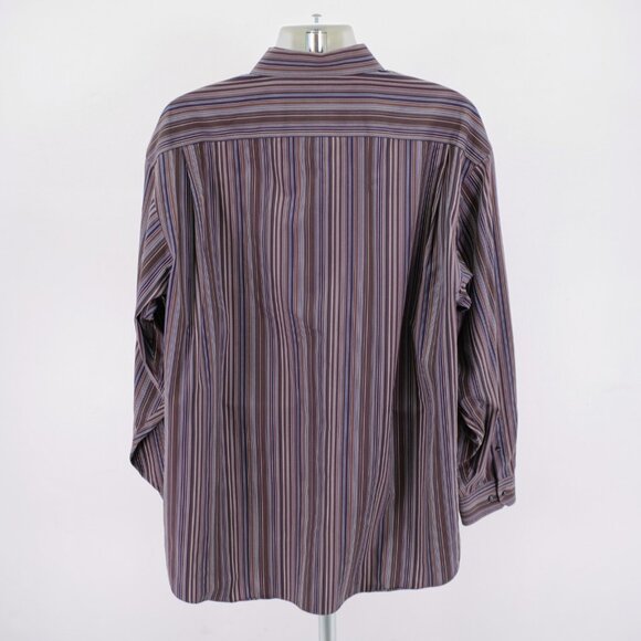 Pronto Uomo XXL Non Iron‎ Brown Blue Striped Pocket Front Collared Dress Shirt - Picture 6 of 11